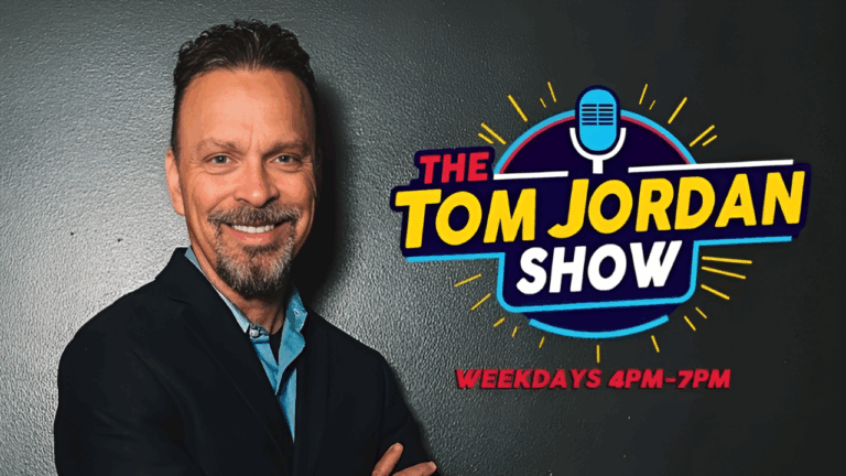 Tom Jordan with a logo of the Tom Jordan Show