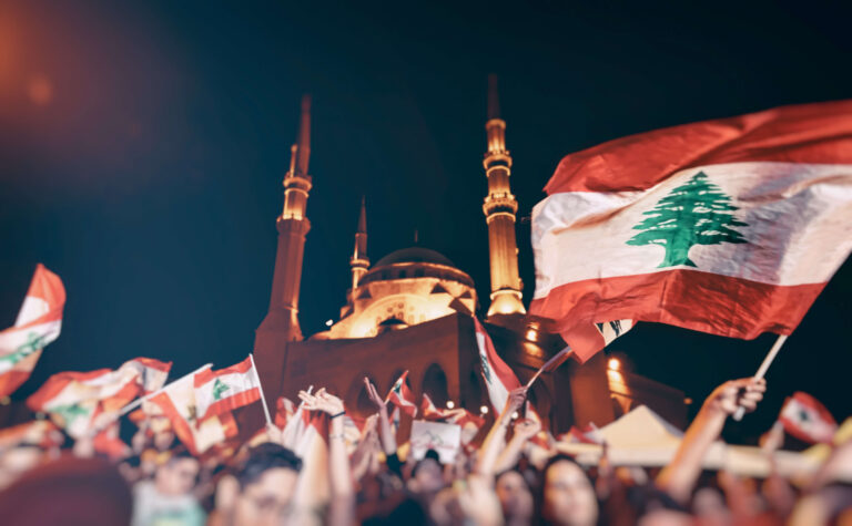Middle East citizens with flags the Open Door